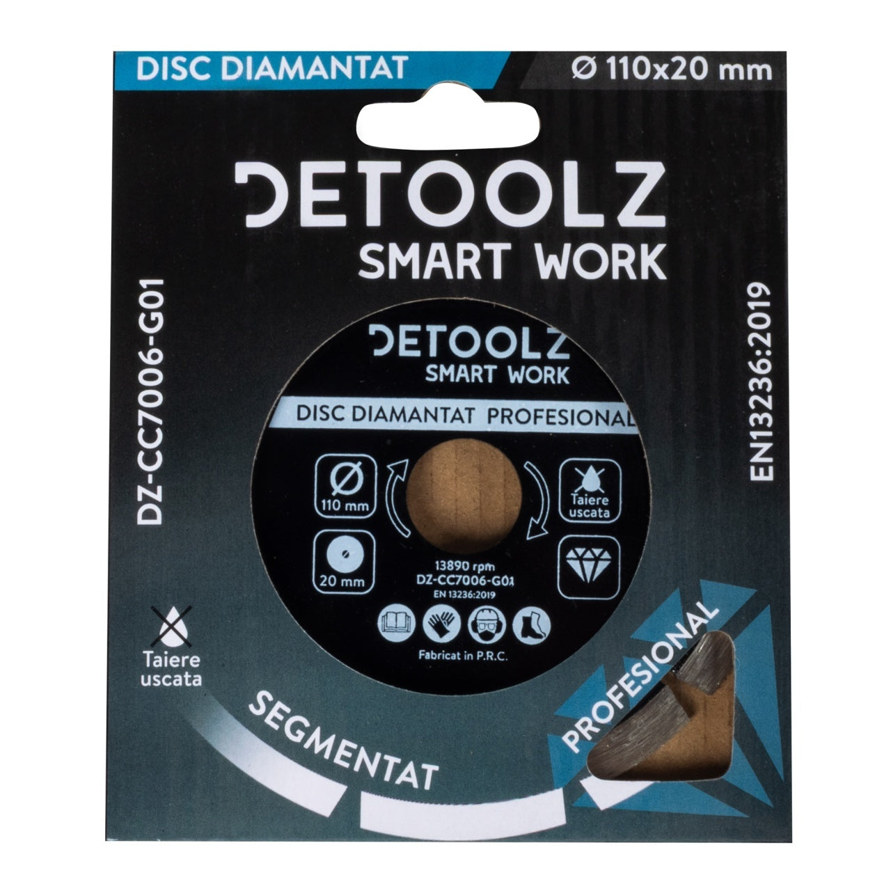 Disc diamantat segmentat Detoolz 110x20mm, taiere uscata