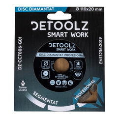 Disc diamantat segmentat Detoolz 110x20mm, taiere uscata