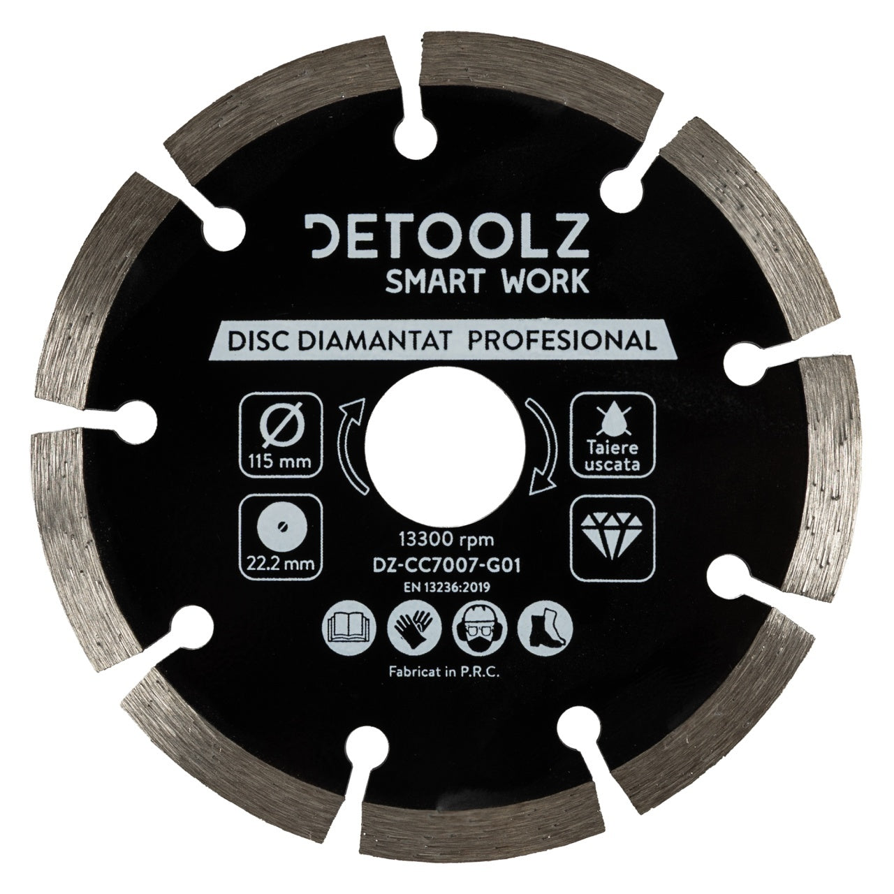 Disc diamantat segmentat Detoolz 115x22.2mm, taiere uscata