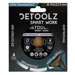 Disc diamantat segmentat Detoolz 115x22.2mm, taiere uscata