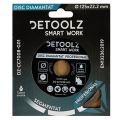 Disc diamantat segmentat Detoolz 125x22.2mm, taiere uscata