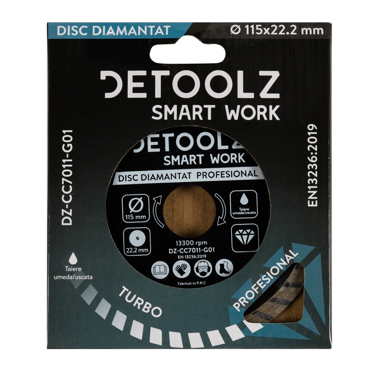 Disc diamantat turbo Detoolz 115x22.2mm, taiere umeda/uscata