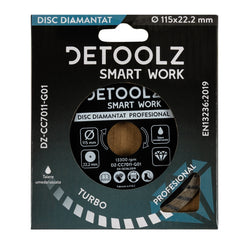Disc diamantat turbo Detoolz 115x22.2mm, taiere umeda/uscata