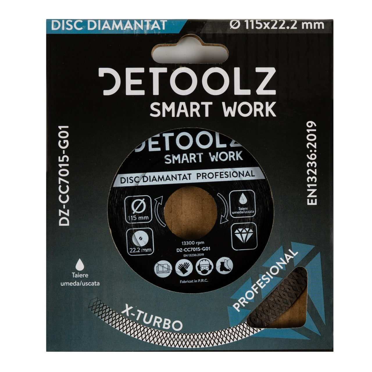 Disc diamantat turbo Detoolz 115x22.2mm, taiere umeda/uscata