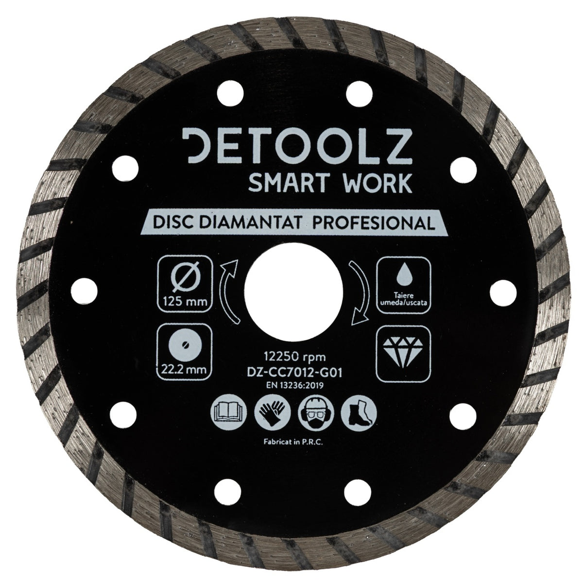 Disc diamantat turbo Detoolz 125x22.2mm, taiere umeda/uscata