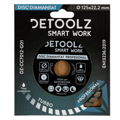 Disc diamantat turbo Detoolz 125x22.2mm, taiere umeda/uscata