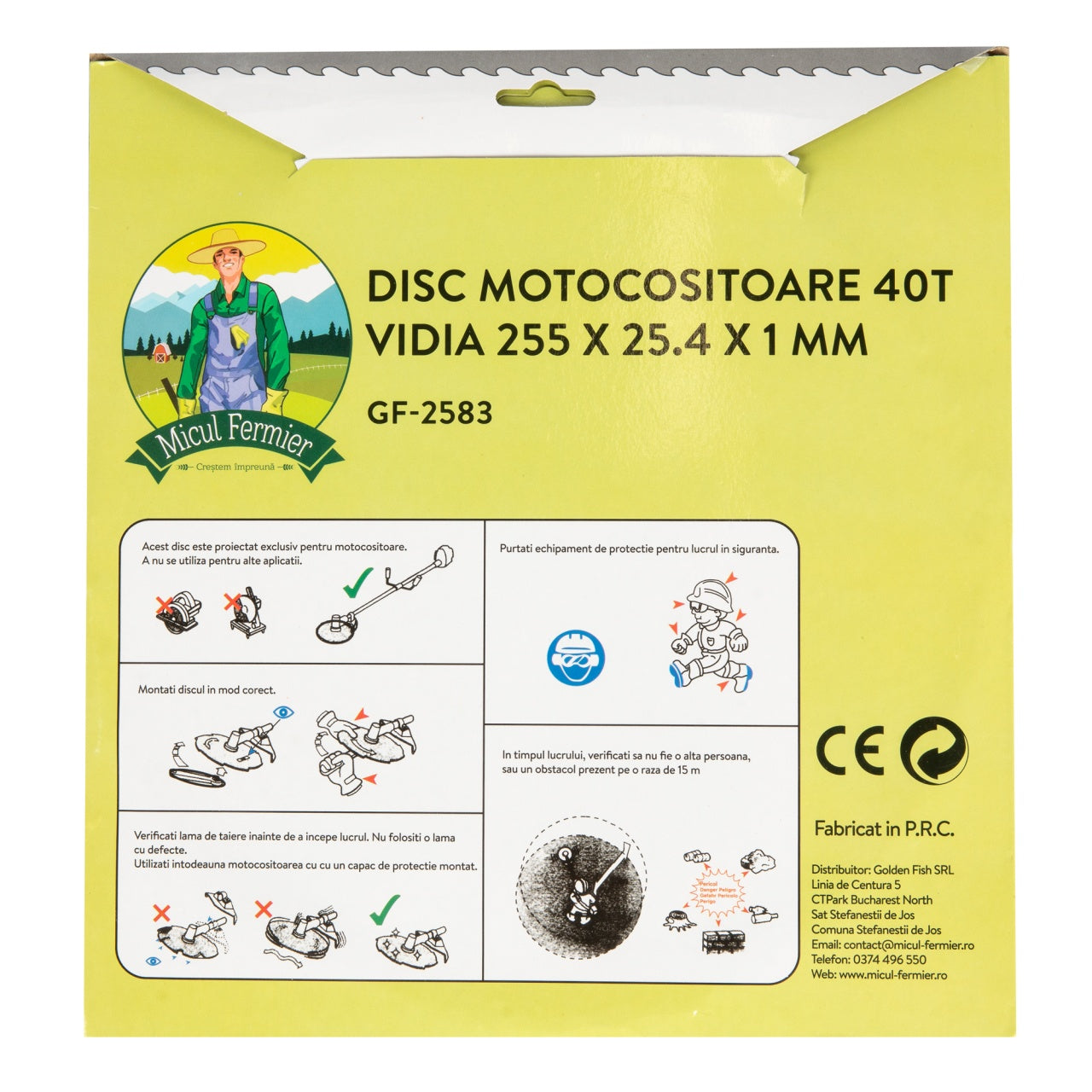 Disc motocoasa Micul Fermier, 40T, vidia, grosime 1mm, Ø255mm