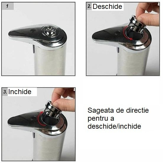 Dispenser pentru Sapun Lichid/Dezinfectant, Kadeny, cu Senzor Infrarosu de Miscare, din Otel Inoxidabil, 250 ml, 19 x 11 cm, Gri