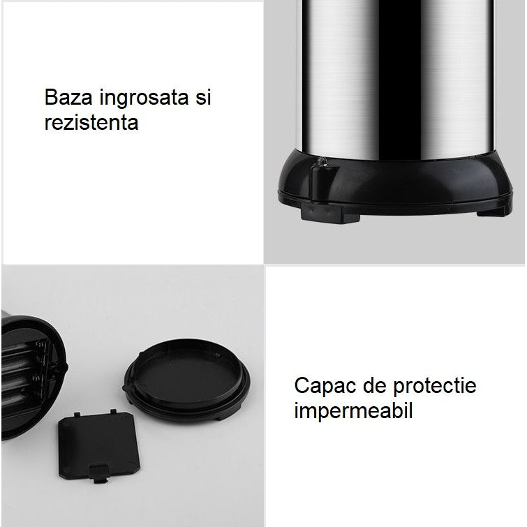 Dispenser pentru Sapun Lichid/Dezinfectant, Kadeny, cu Senzor Infrarosu de Miscare, din Otel Inoxidabil, 250 ml, 19 x 11 cm, Gri