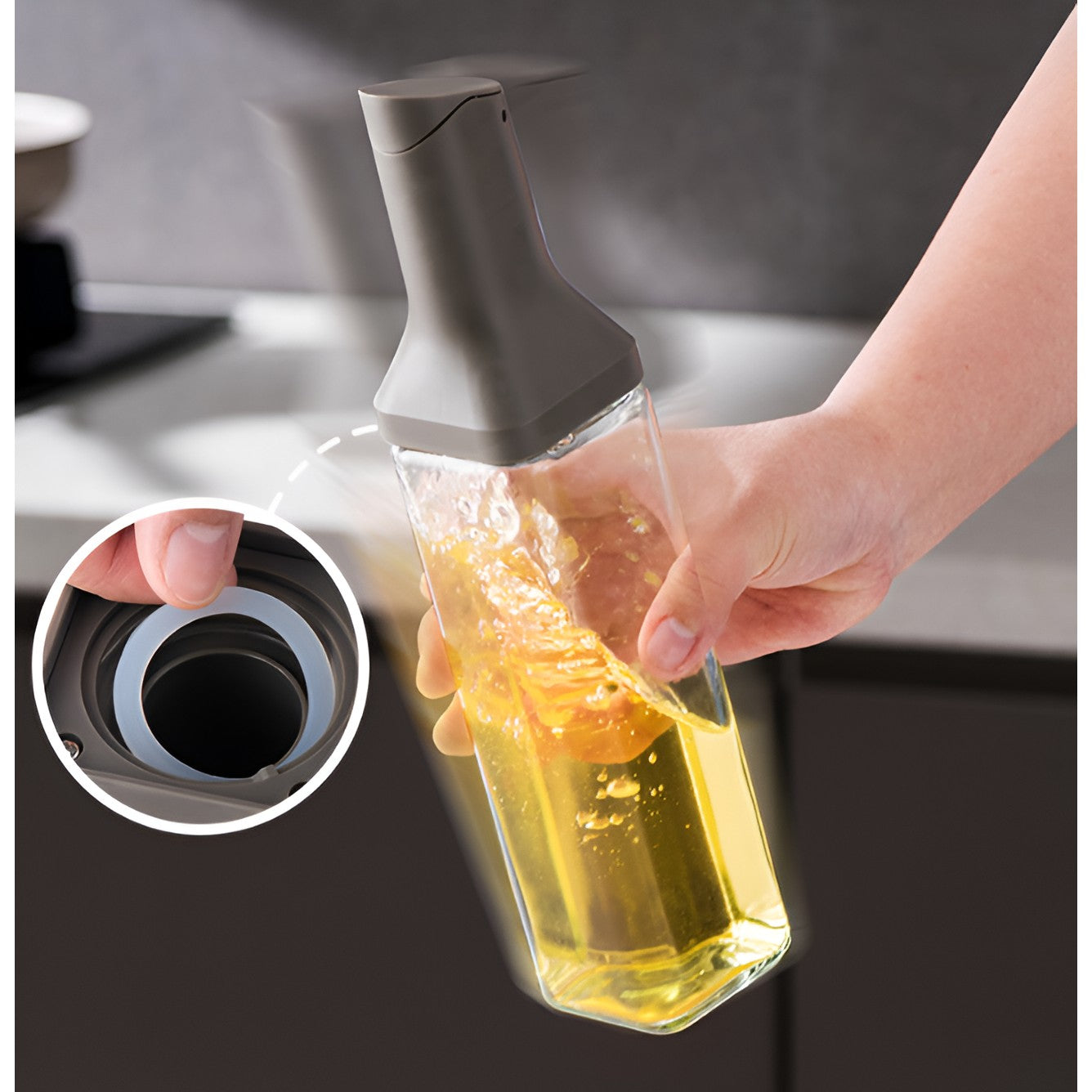 Dispenser pentru Ulei, Kadeny, Deschidere si Inchidere Automata a Rezervorul, cu Inductie Gravitationala, 500 ml, 29.5x6x6 cm, Gri