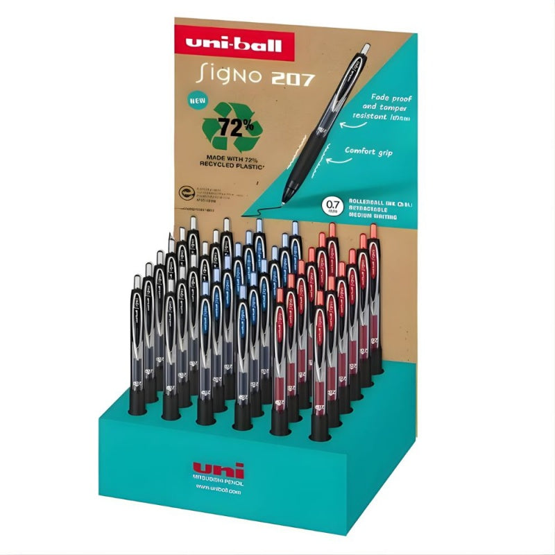 Display 36x Pix cu gel si mecanism UNI UMN-207E reciclabil Signo, 0.7mm, 24albastru - 6negru - 6rosu