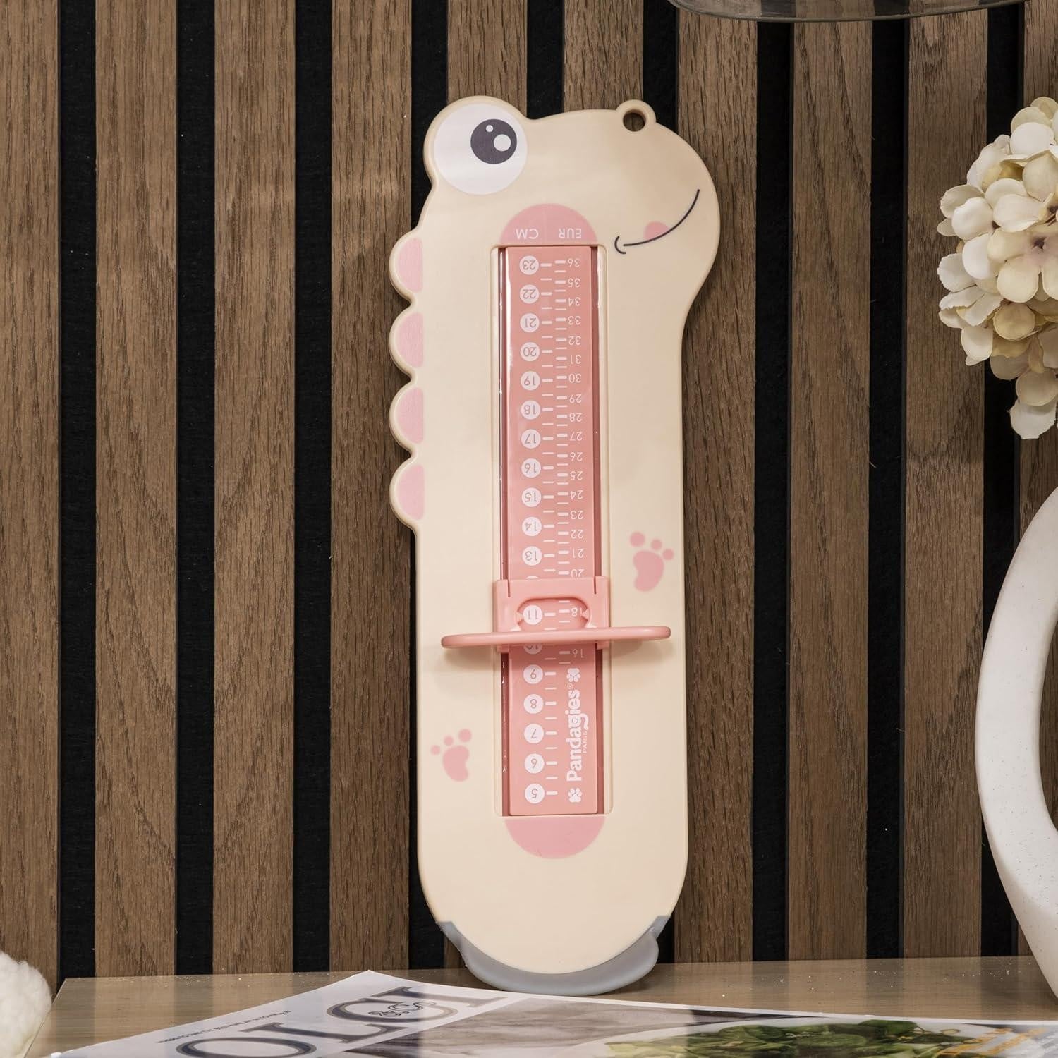 Dispozitiv de Masurat Talpa Piciorului pentru Bebelusi, Kaveny, 9-24, Model Dinozaur, Roz