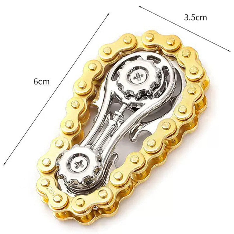 Jucarie Fidget Spinner Premium Anti Stres, Kaveny, Giroscop din Aliaj, Jucarie din Metal de decompresie, forma Lant de Angrenaj de Bicicleta, 6 x 3.5 cm, Auriu