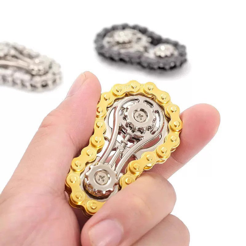 Jucarie Fidget Spinner Premium Anti Stres, Kaveny, Giroscop din Aliaj, Jucarie din Metal de decompresie, forma Lant de Angrenaj de Bicicleta, 6 x 3.5 cm, Auriu