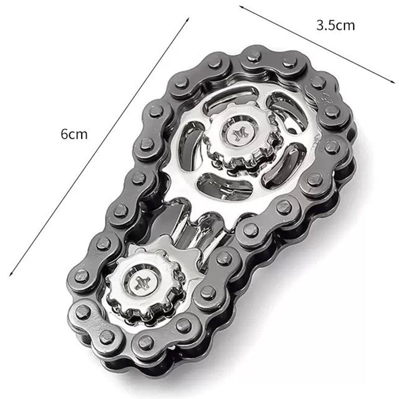 Jucarie Fidget Spinner Premium Anti Stres, Kaveny, Giroscop din Aliaj, Jucarie din Metal de decompresie, forma Lant de Angrenaj de Bicicleta, 6 x 3.5 cm, Negru