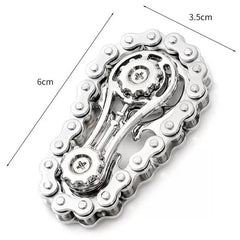Jucarie Fidget Spinner Premium Anti Stres, Kaveny, Giroscop din Aliaj, Jucarie din Metal de decompresie, forma Lant de Angrenaj de Bicicleta, 6 x 3.5 cm, Argintiu