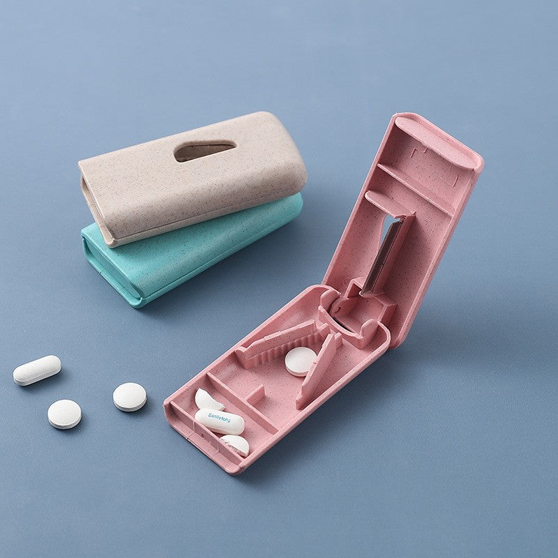Dispozitiv taiere si depozitare medicamente, Kaveny, Albastru, Plastic, 8 x 4 x 1.8 cm