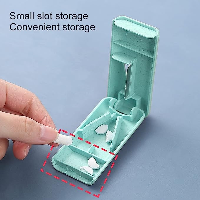 Dispozitiv taiere si depozitare medicamente, Kaveny, Albastru, Plastic, 8 x 4 x 1.8 cm