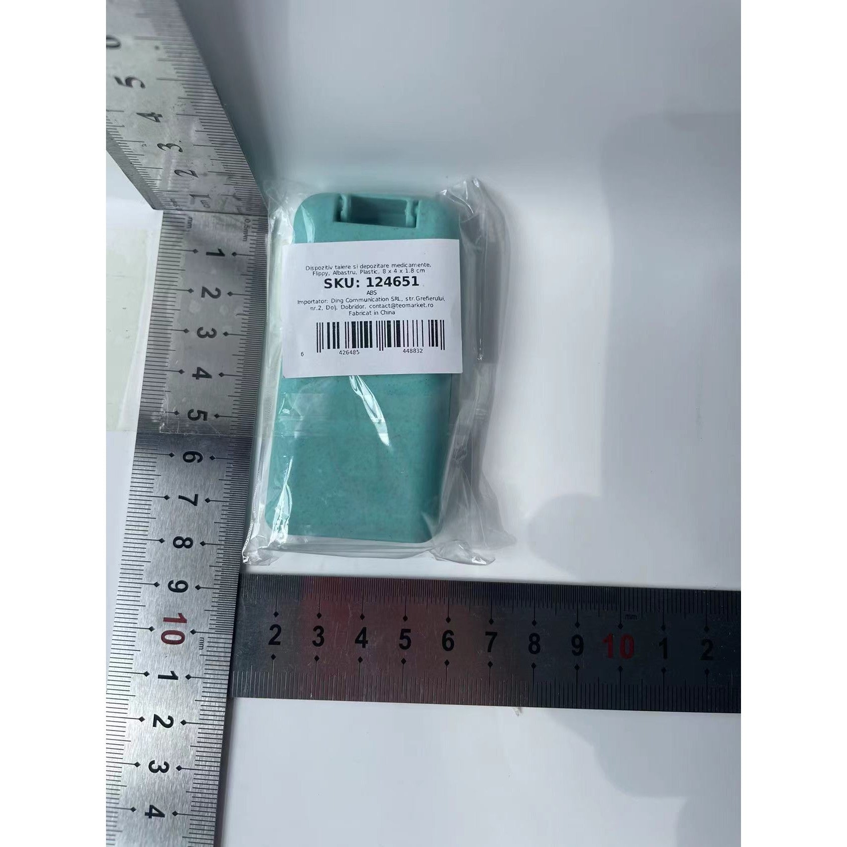 Dispozitiv taiere si depozitare medicamente, Kaveny, Albastru, Plastic, 8 x 4 x 1.8 cm