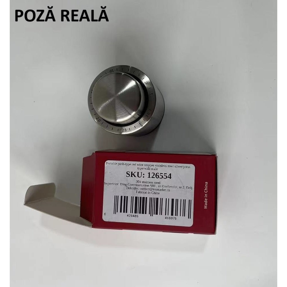 Dop de Etansare a Sticlei de Sampanie, Kaveny, Data Etansare, Reutilizabil, Usor de Depozitat si Folosit, 4.5 x 4.5 x 8 cm, Gri