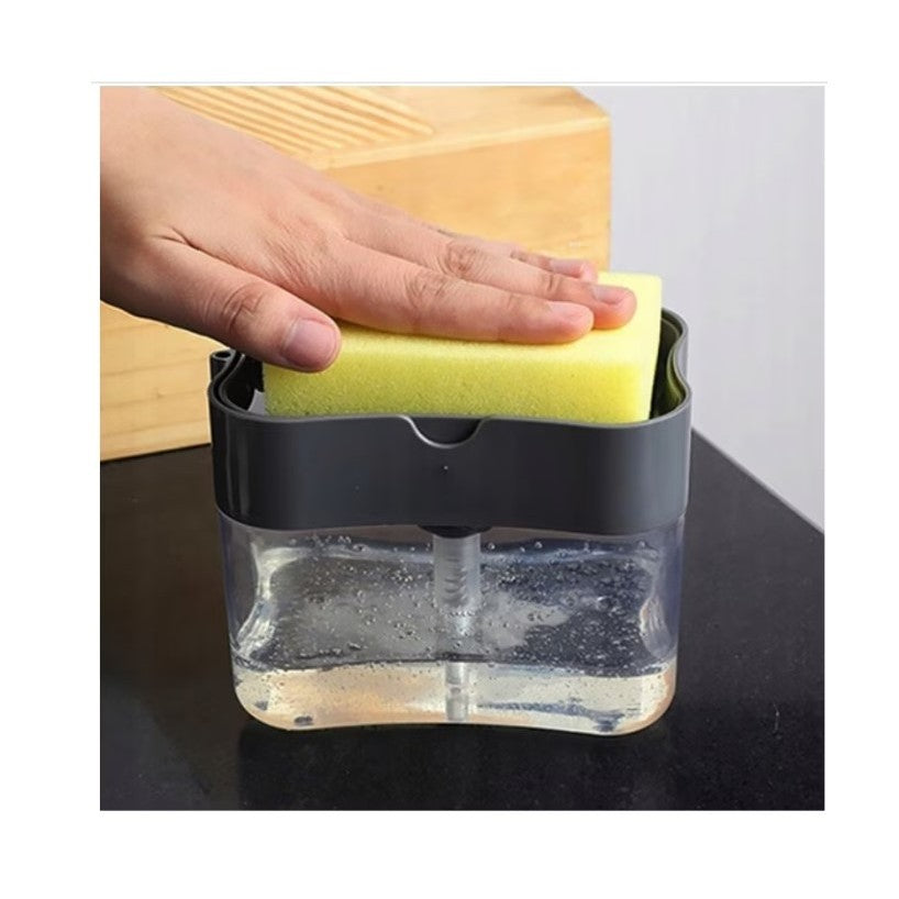 Dozator Kadeny, Dispenser 2 in 1 pentru Detergent Lichid de Vase sau pentru Obiecte Sanitare cu Suport pentru Burete de Bucatarie ,14 x 10.5 x 10 cm, capacitate 380 ml, negru