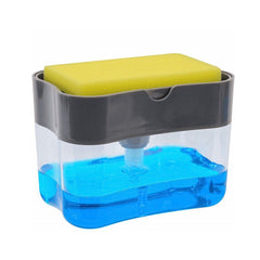 Dozator Kadeny, Dispenser 2 in 1 pentru Detergent Lichid de Vase sau pentru Obiecte Sanitare cu Suport pentru Burete de Bucatarie ,14 x 10.5 x 10 cm, capacitate 380 ml, negru