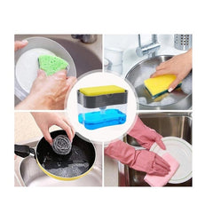 Dozator Kadeny, Dispenser 2 in 1 pentru Detergent Lichid de Vase sau pentru Obiecte Sanitare cu Suport pentru Burete de Bucatarie ,14 x 10.5 x 10 cm, capacitate 380 ml, gri