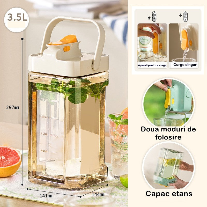 Dozator portabil pentru bauturi Kaveny, 3.5 litri, capac etans, duza deschidere/inchidere, recipent din plastic, gradat, filtru, maner, 29.7 x 14.1 x 14.4 cm, pentru diverse bauturi, alb