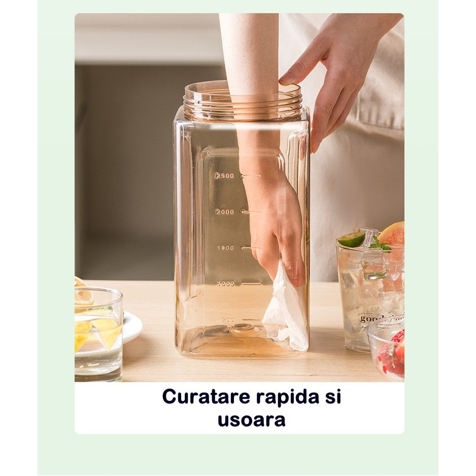 Dozator portabil pentru bauturi Kaveny, 3.5 litri, capac etans, duza deschidere/inchidere, recipent din plastic, gradat, filtru, maner, 29.7 x 14.1 x 14.4 cm, pentru diverse bauturi, alb