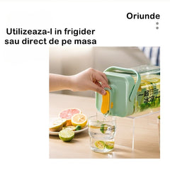 Dozator portabil pentru bauturi Kaveny, 3.5 litri, capac etans, duza deschidere/inchidere, recipent din plastic, gradat, filtru, maner, pentru diverse bauturi, 29.7 x 14.1 x 14.4 cm, verde