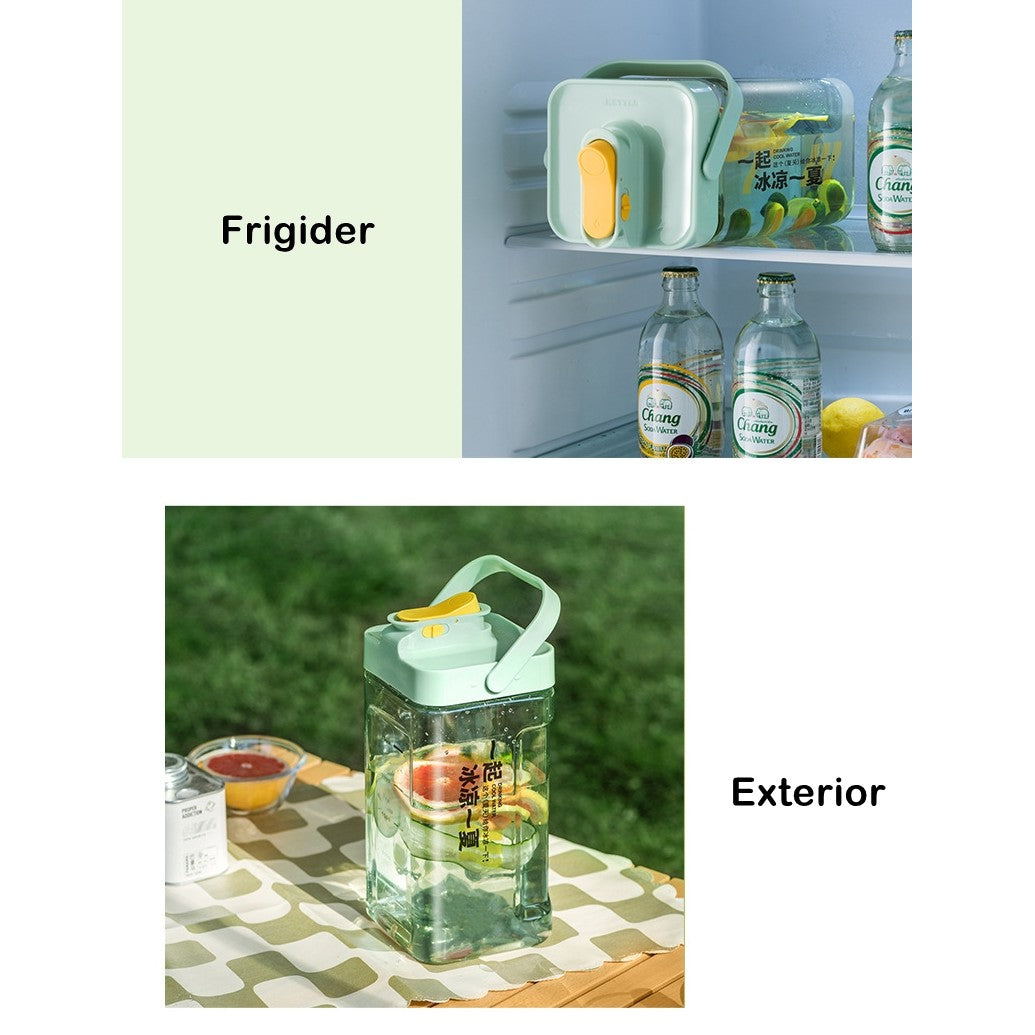 Dozator portabil pentru bauturi Kaveny, 3.5 litri, capac etans, duza deschidere/inchidere, recipent din plastic, gradat, filtru, maner, pentru diverse bauturi, 29.7 x 14.1 x 14.4 cm, verde