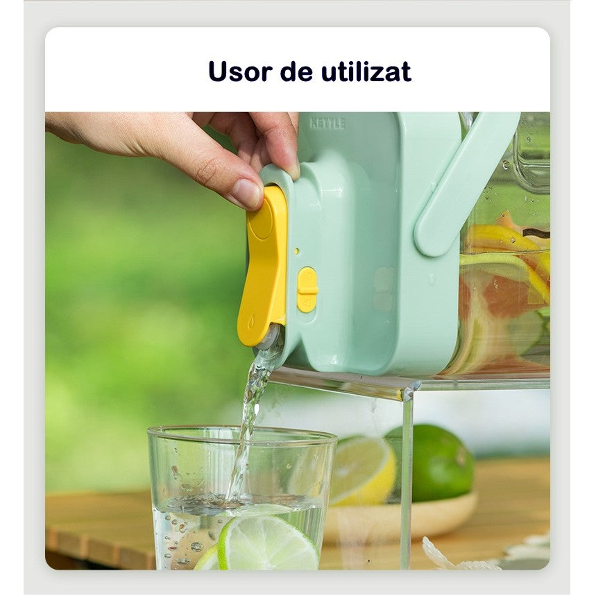 Dozator portabil pentru bauturi Kaveny, 3.5 litri, capac etans, duza deschidere/inchidere, recipent din plastic, gradat, filtru, maner, pentru diverse bauturi, 29.7 x 14.1 x 14.4 cm, verde