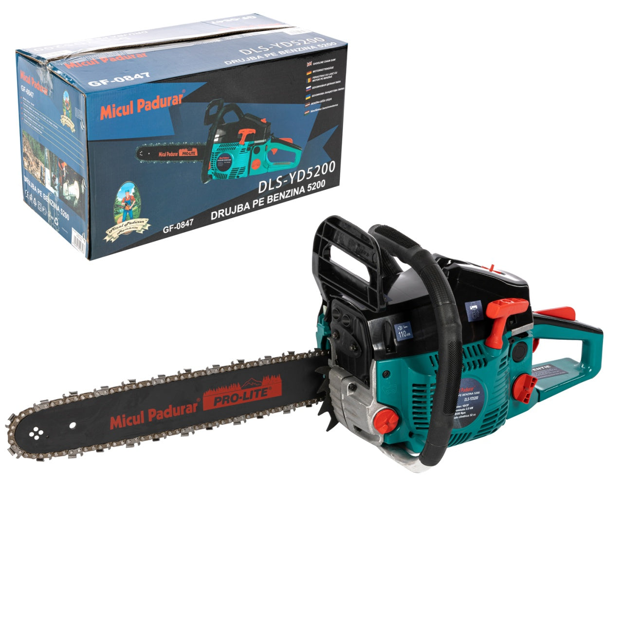 Drujba Micul Padurar 5200, capacitate cilindrica 52cc, 2.7 CP, 1 lant 16" + 1 lama, pornire rapida