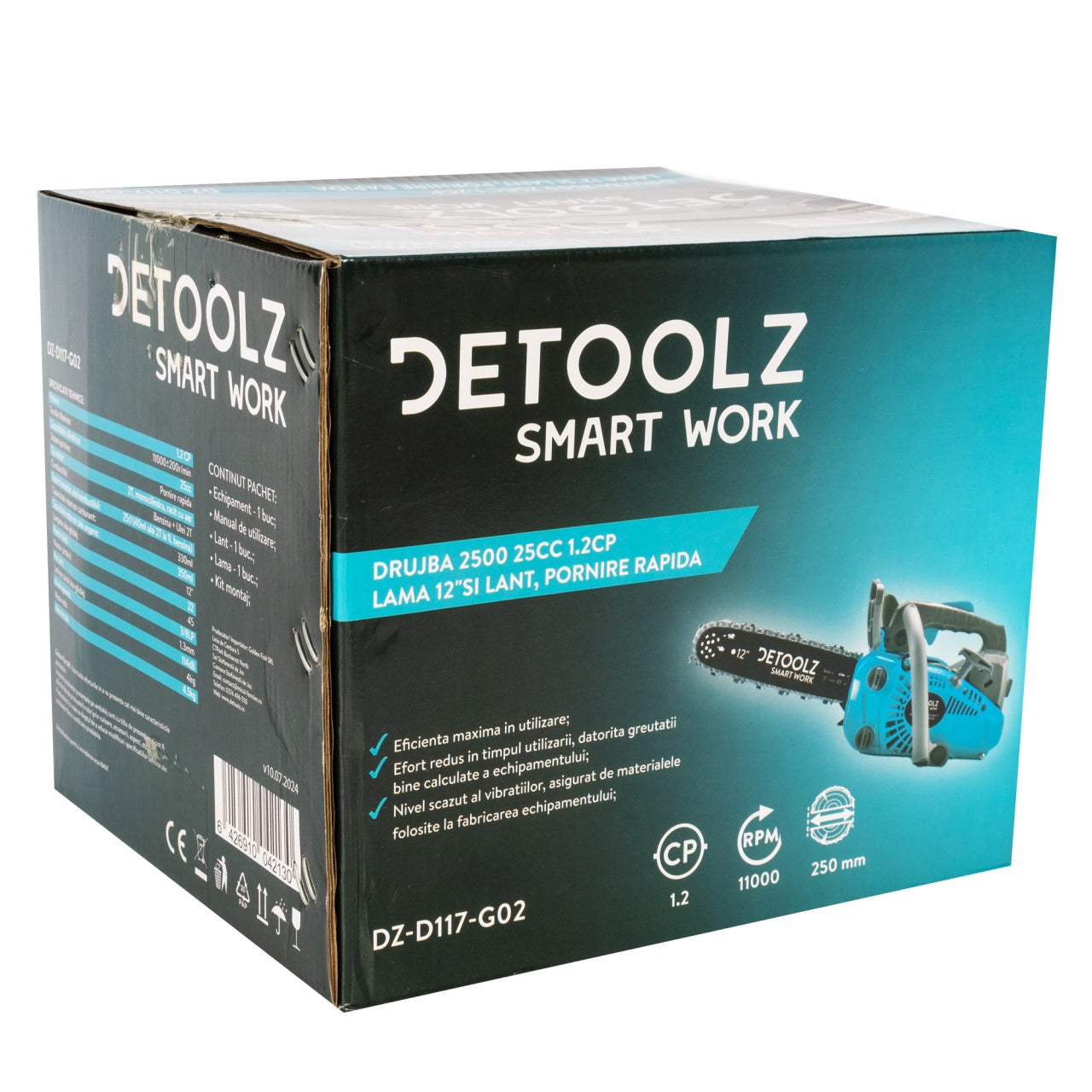 Drujba Detoolz 2500, 1.2CP, cu lama 12'' si lant, pornire rapida