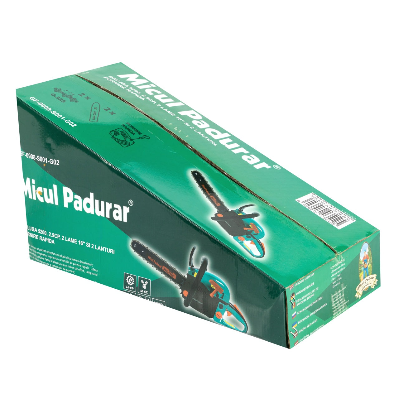 Drujba Micul Padurar 5200, capacitate cilindrica 52cc, 2.7 CP, 1 lant 16" + 1 lama, demaror magneziu, pornire rapida