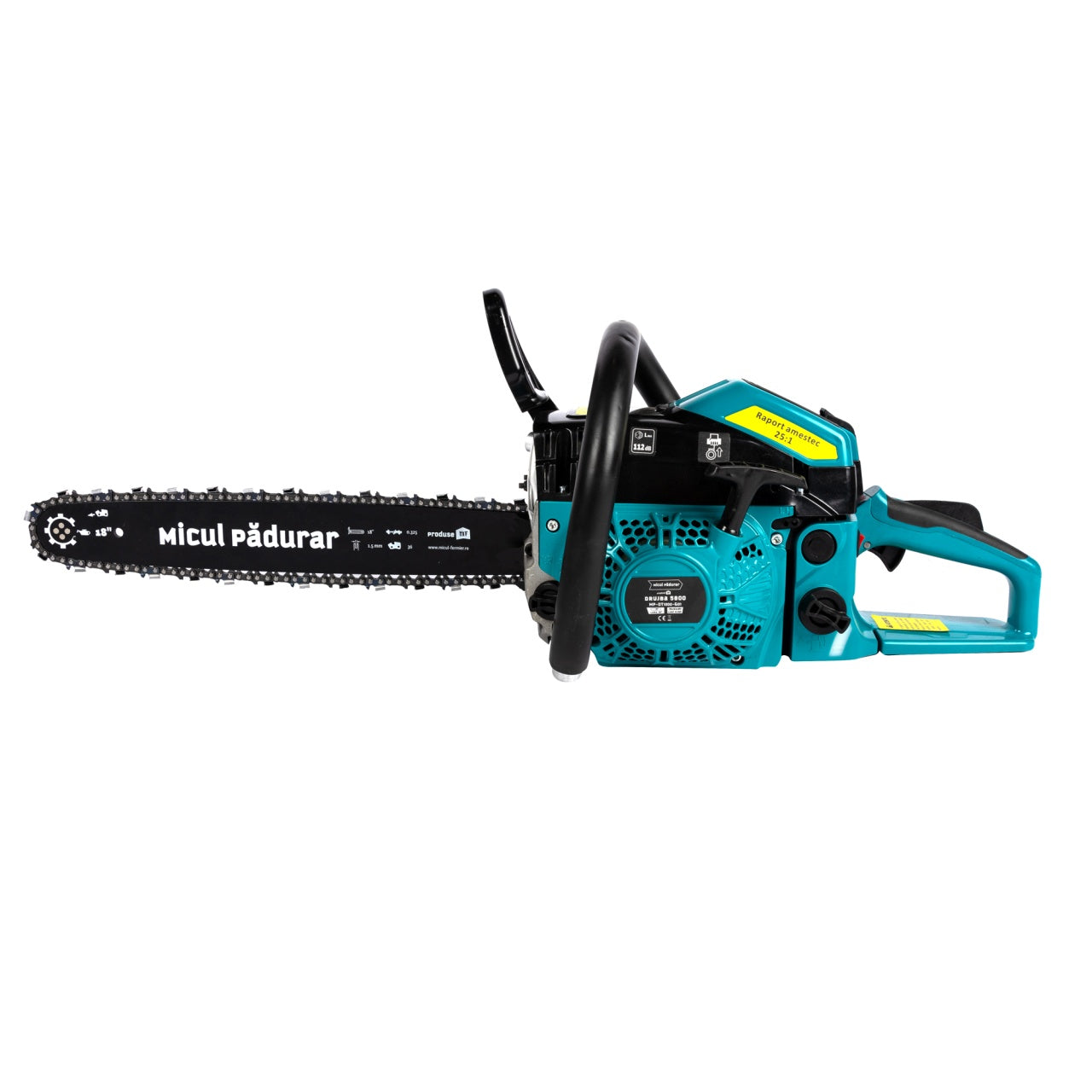 Drujba Micul Padurar 5800, capacitate cilindrica 58cc, 3.7 CP, 1 lant 18" + 1 lama, demaror magneziu, pornire rapida