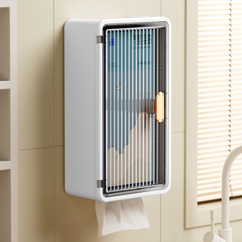 Organizator Cosmetice, Kadeny, Montare pe Perete fara Perforare, 36.5x10.9x20 cm, din PP si ABS, Alb-Negru, Usa Transparenta