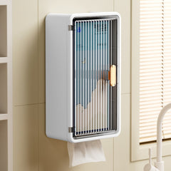 Organizator Cosmetice, Kadeny, Montare pe Perete fara Perforare, 36.5x10.9x20 cm, din PP si ABS, Alb-Negru, Usa Transparenta