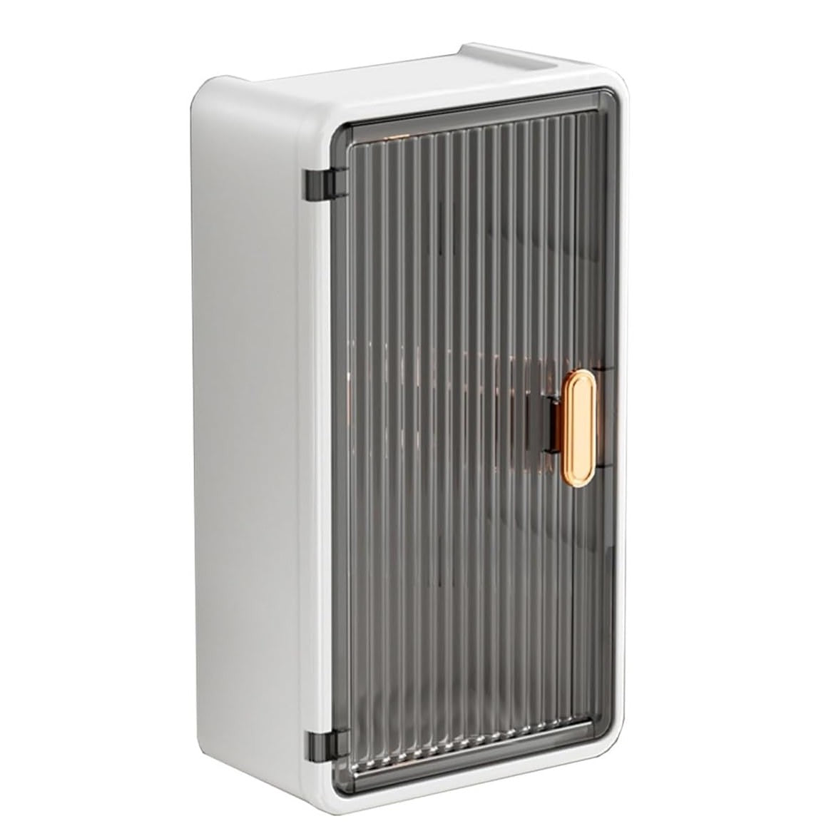 Organizator Cosmetice, Kadeny, Montare pe Perete fara Perforare, 36.5x10.9x20 cm, din PP si ABS, Alb-Negru, Usa Transparenta