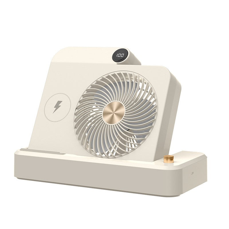 Ventilator 2in1, Kadeny, Functie Incarcare Telefon Wireless, 100 Trepte de Viteza, 2400 mAh, 5V, 2A, 25 x 16.5 x 24 cm, Bej