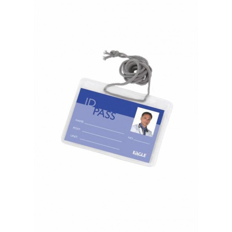 Suport ecuson cu snur Eagle EC004/6, orizontal, 110x70mm, plastic, transparent, set 12 buc