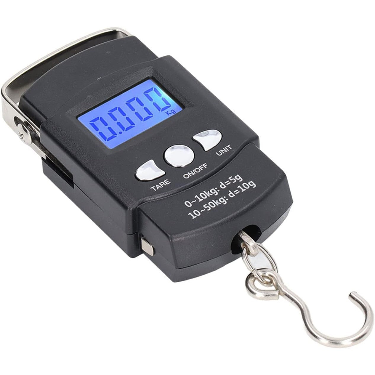Cantar Digital de Mana cu Carlig, Kadeny, Cantar Portabil, Pescuit, cu Maner, Capacitate 50 kg, cu Metru Incorporat, 20.5 x 6 x 2.5 cm, Negru