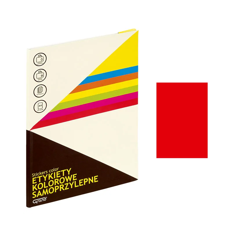 Etichete autocolante Grand 150-1062, 1/A4, 210x297mm, permanente, colturi drepte, rosu fluorescent, top 25 coli