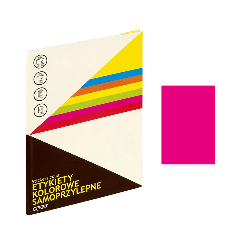 Etichete autocolante Grand 150-1063, 1/A4, 210x297mm, permanente, colturi drepte, roz fluorescent, top 25 coli