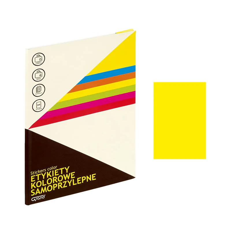 Etichete autocolante Grand 150-1065, 1/A4, 210x297mm, permanente, colturi drepte, galben fluorescent, top 25 coli