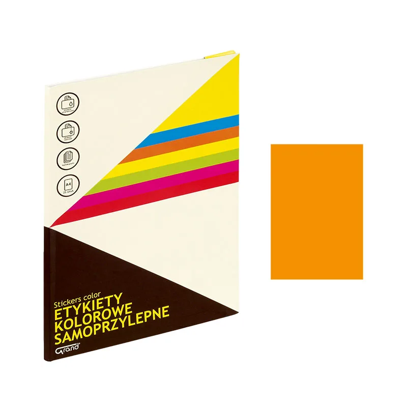 Etichete autocolante Grand 150-1066, 1/A4, 210x297mm, permanente, colturi drepte, portocaliu fluorescent, top 25 coli