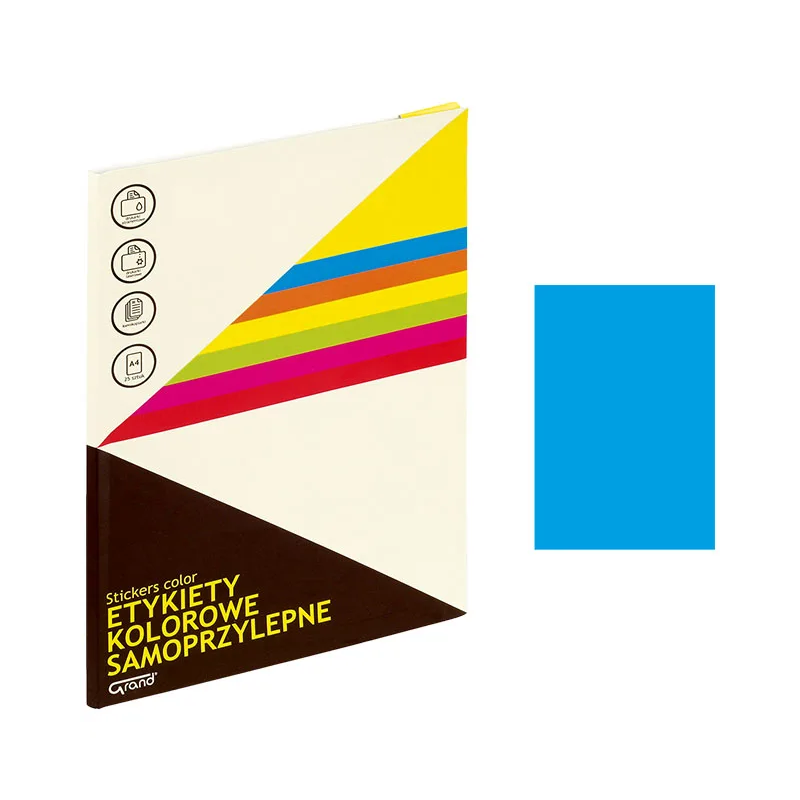Etichete autocolante Grand 150-1365, 1/A4, 210x297mm, permanente, colturi drepte, albastru fluorescent, top 25 coli