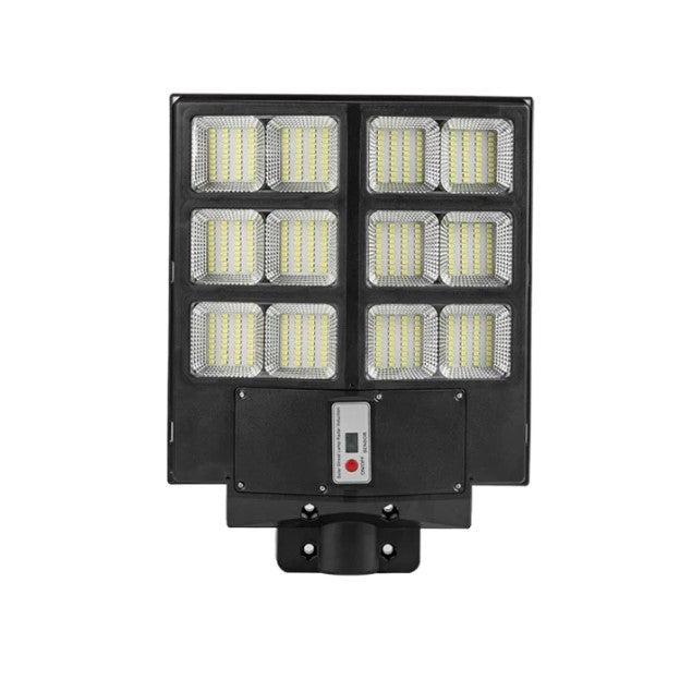 Lampa solara stradala Kaveny, cu telecomanda, senzor de miscare si lumina, suport prindere, 480 LED-uri, IP65, ABS, 15AH, 300W, temperatura culoare 6500K, 44.6x34.8x7.2 cm, autonomie 10-12 ore, negru