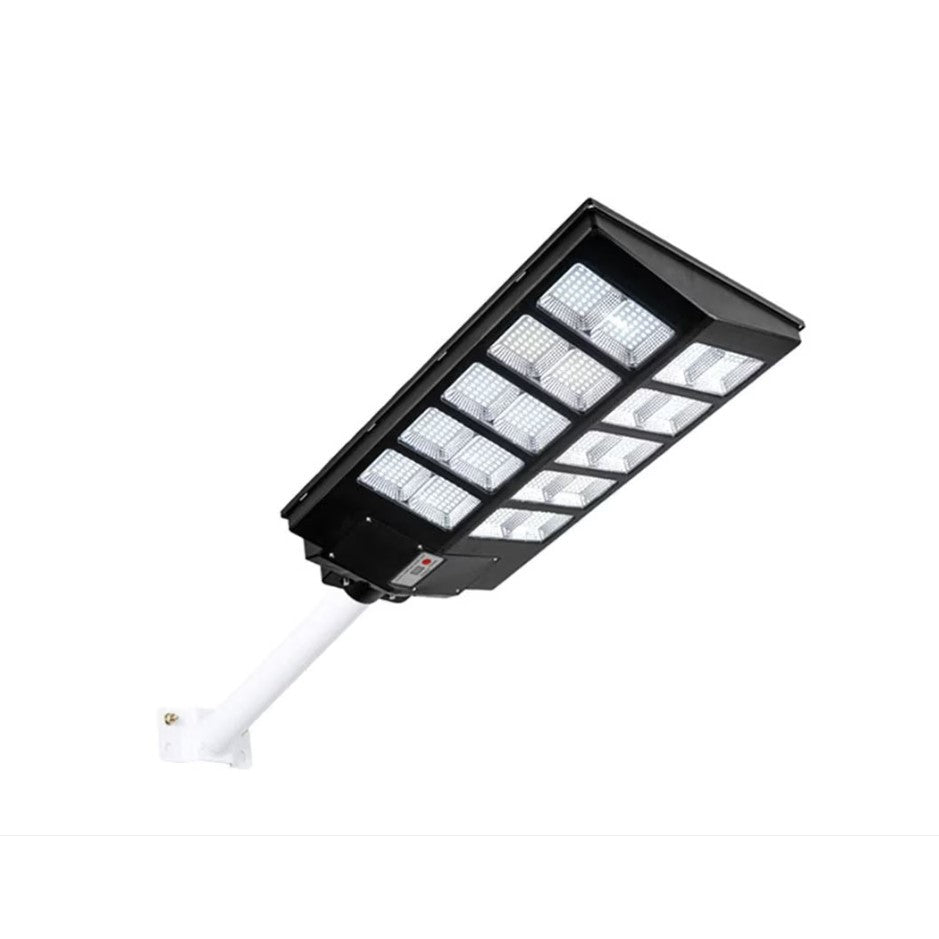 Lampa solara stradala Kaveny, cu telecomanda, senzor de miscare si lumina, suport prindere, 800 LED-uri, IP65, ABS, 25AH, 500W, temperatura culoare 6500K, 67.6x34.8x7.2 cm, autonomie 10-12 ore, negru