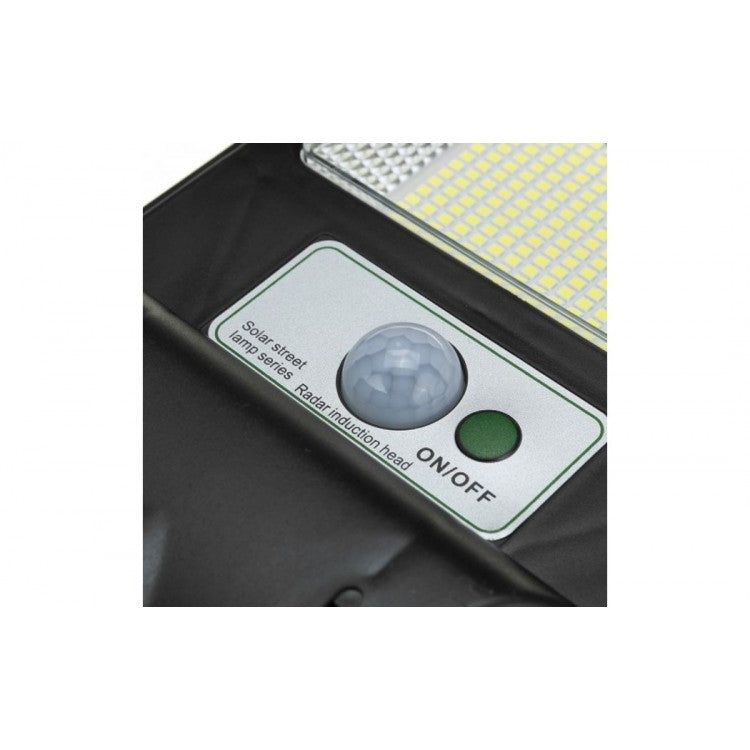 Lampa solara stradala Kaveny, cu telecomanda, senzor de miscare si lumina, suport prindere, 144 LED-uri, IP65, ABS, 8AH, 150W, temperatura culoare 6500K, 49.5x18.8x5 cm, F6006-150w, autonomie 10-12 ore, negru